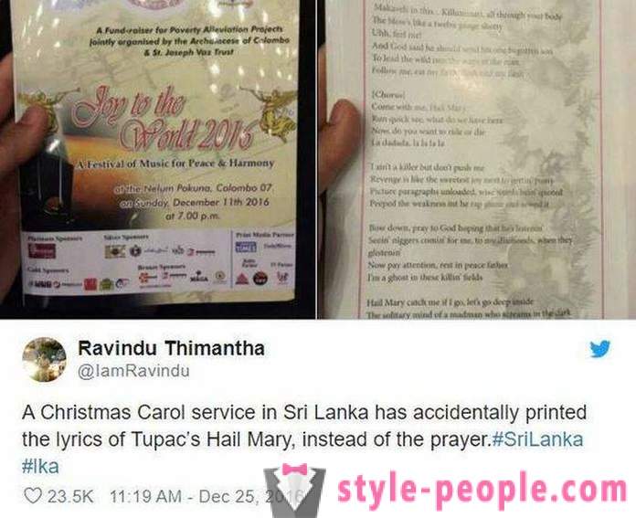 Στη Σρι Λάνκα, οι εκκλησίας ενορίτες διανέμονται φυλλάδια με το κείμενο του τραγουδιού ο ράπερ, αντί της προσευχής